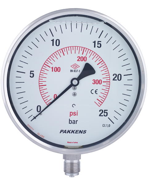 Ø160mm Alttan Bağlantı Komple Paslanmaz Sıvı Dolgu Class 1,0 Hassas Manometreler temsili resmi özellikleri boyutları ve fiyatları